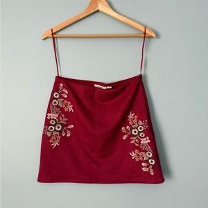Red Floral Embroidered Skirt